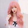 WIGS Long Wavy Pink Wig for Women Daily Party Natural Looking Synthetic Hair Wigs with Fluffy Bangs 24 Inch