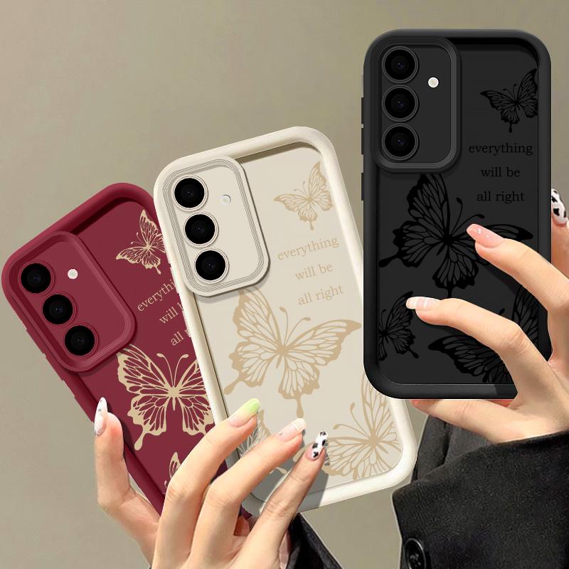 Shockproof Butterfly Print Protection Phone Case for Samsung S25 S24 FE S23 Ultra S22 Plus S21 A16 A56 A55 A36 A35 A15 5G Soft Silicone Matte Shell
