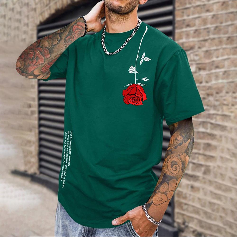 Футболка мужская с принтом в виде розы большого размера 2024 года, мягкая, с круглым вырезом, коротким рукавом, свободные мужские футболки большого размера, одежда