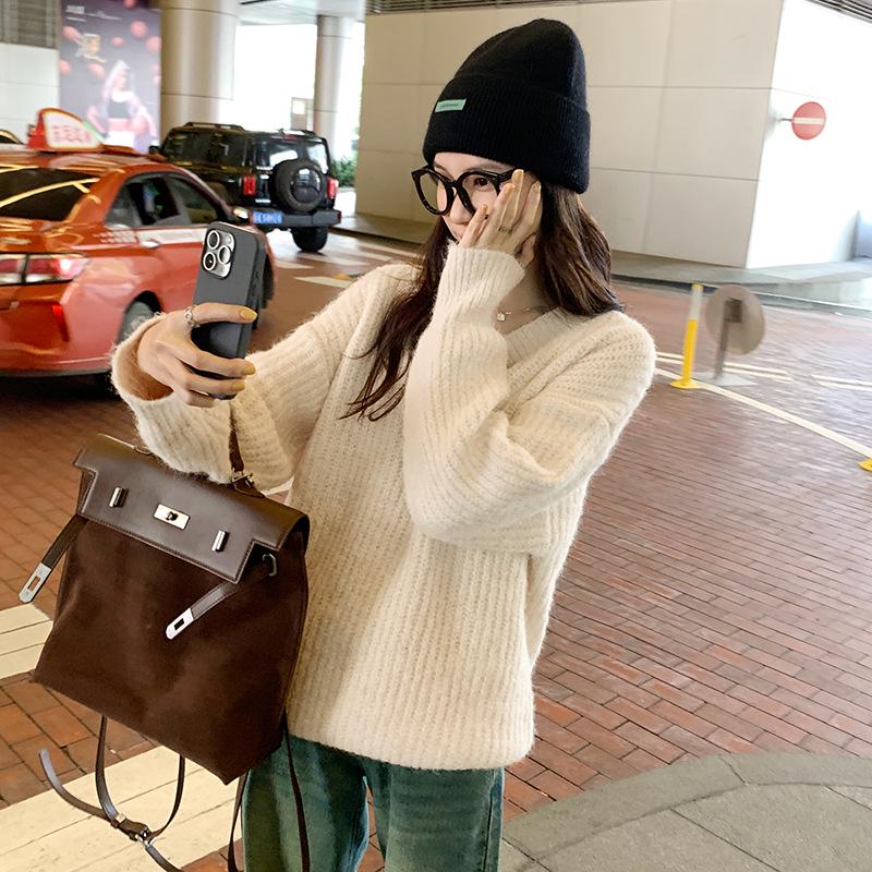 Women's Korean V-neck Sweater - New 2023 Loose Knit Top for Autumn and Winter