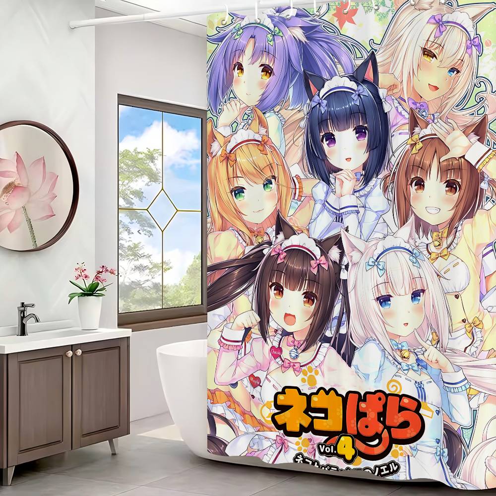 Nekopara Неко Аниме Паттерн Занавеска для Ванной Душевая Занавеска Водонепроницаемая с 12 Крючками Домашний Декор