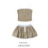 Kaslead New Arrival Women's Clothing Fashion Style Fashion Simple Plaid Camisole Bubble Short Culottes Suit