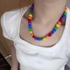 Adjustable Collarbone Chain Acrylic Love Heart Beaded Necklace Rainbow Necklace  Party Supplies
