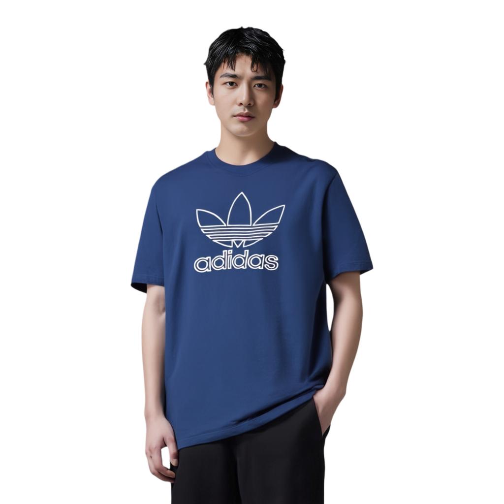 adidas Футболка Originals Adicolor Trefoil Tee Outline, удобная, приятная для кожи, универсальная, с круглым вырезом и коротким рукавом, мужские топы, темно-синего цвета JP1089