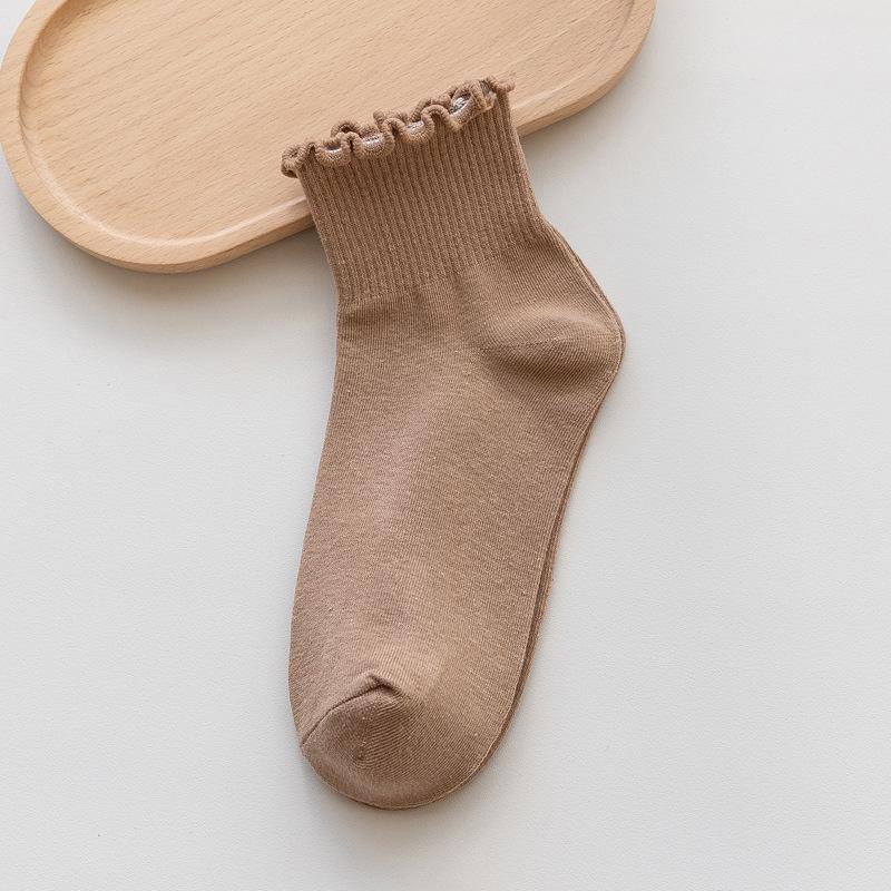 Носки женские милые новые летние в японском стиле дышащие короткие носки для девочек кавайные однотонные с оборками повседневные сладкие