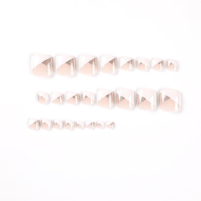 24 шт./компл., быстрые ногти, скошенные белые французские блестящие ногти на ногах, накладные ногти, наклейки, носимые водонепроницаемый маникюр, готовые ногти