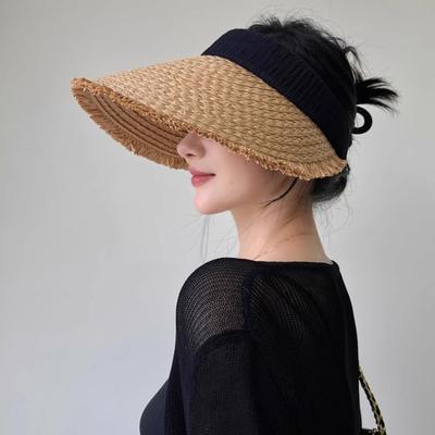 Солнцезащитная шляпа женская летняя с козырьком, сворачиваемая, новая, для защиты от УФ-лучей, соломенная шляпа с широкими полями, шляпа с открытым верхом