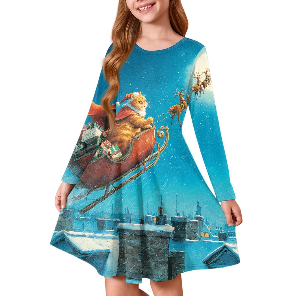 Girls' Princess Dress - Long Sleeve A-Line T-Shirt Dress Christmas Day