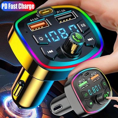 Автомобильный Bluetooth 5.0 FM-передатчик PD 18 Вт Type-C Dual USB 4.2A Быстрое зарядное устройство Цветной окружающий свет Прикуриватель