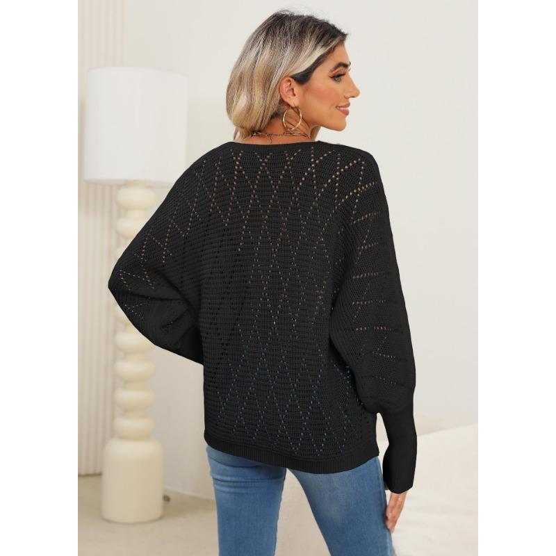 Женский свитер осень/зима с вырезом, кружевом и V-образным вырезом в стиле пэчворк с рукавами летучая мышь