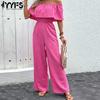 Women's Fashion Casual Summer Spring Solid Color Print One Shoulder High Waist Trousers Jumpsuits & Rompers