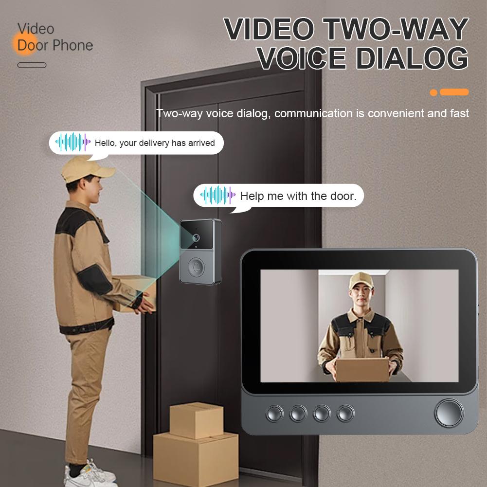 2.4G Wireless Video Intercom Doorbell 4.3 Inch IPS Screen Video Doorbell Two Way Voice Doorbell with Camera Monitor Night Vision