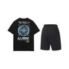 Li-Ning Модный универсальный пуловер с принтом букв, с круглым вырезом, с коротким рукавом, шорты со средней посадкой и завязками, повседневный спортивный костюм, унисекс AHSU969-2+AKST543-3