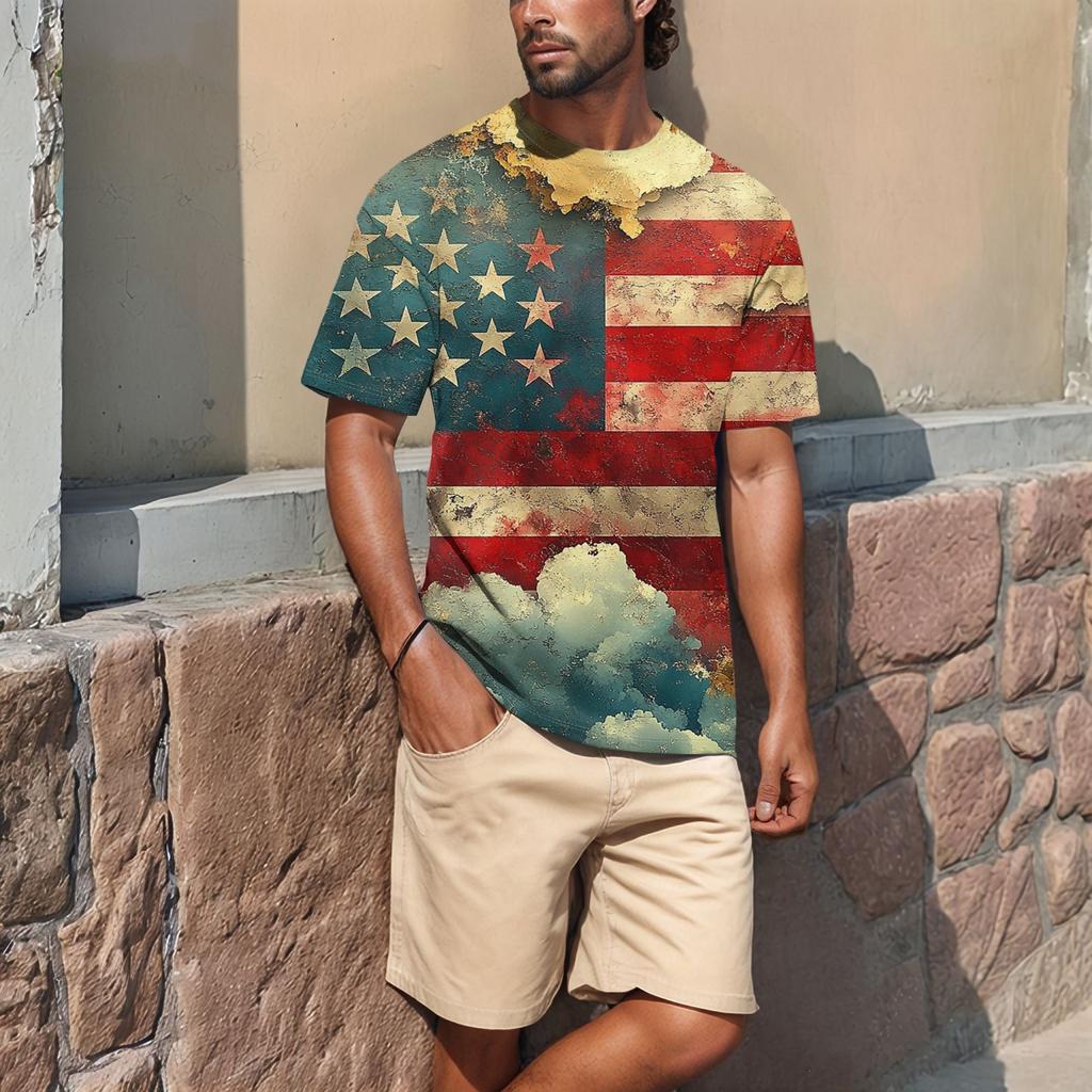 Летняя мужская популярная футболка с круглым вырезом и коротким рукавом с принтом