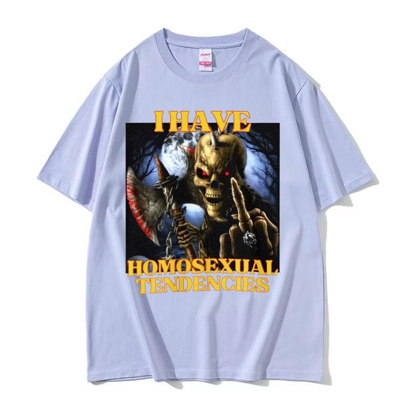Homosexual Tendencies Funny Hard Skeleton Meme Tshirt Men Fashion Harajuku Cool Vintage T Shirt Male Casual High Quality Tshirt