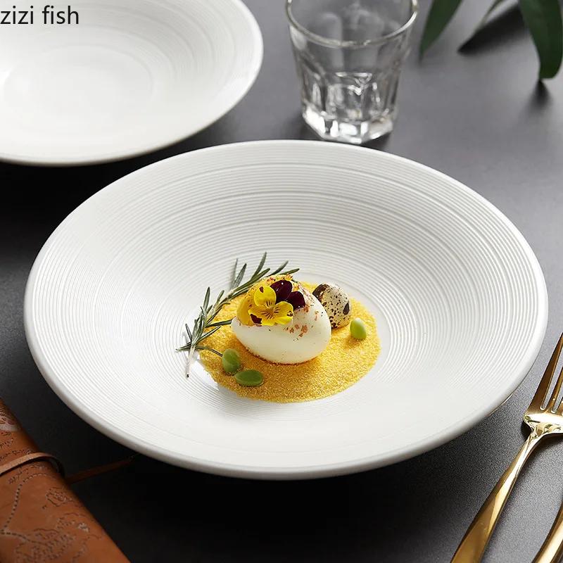Line Texture Small Foot Bowl Ceramic Salad Bowl Thick Soup Bowl Noodles Bowls Sashimi Bowls Restaurant Creative Tableware