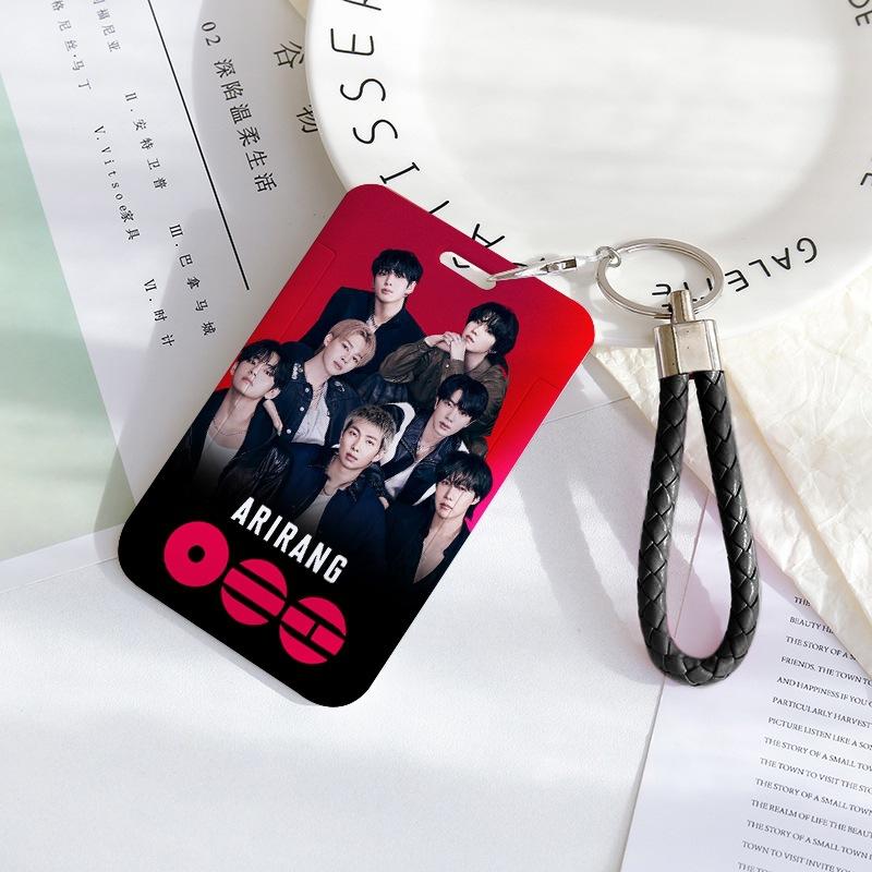 BTS Sliding Photocard Holder, Protective ID Badge Card Case with Braided Keychain Strap, Student Campus Bus Meal Card Protector Merch for ARMY
