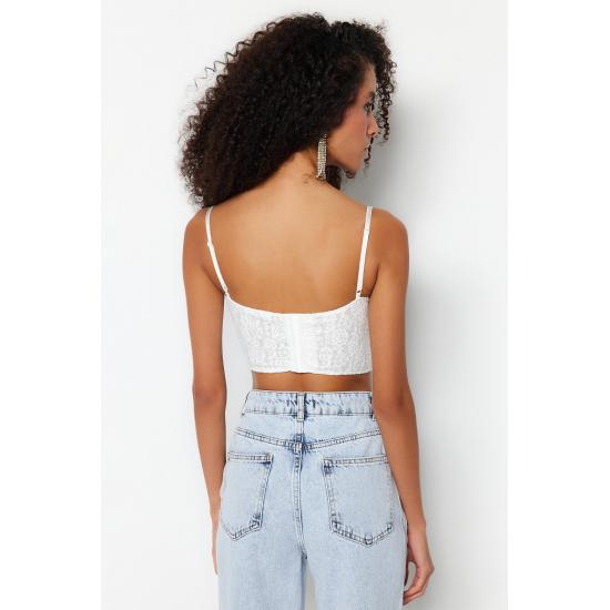 Crop Lined Corset Detailed Lace Bustier