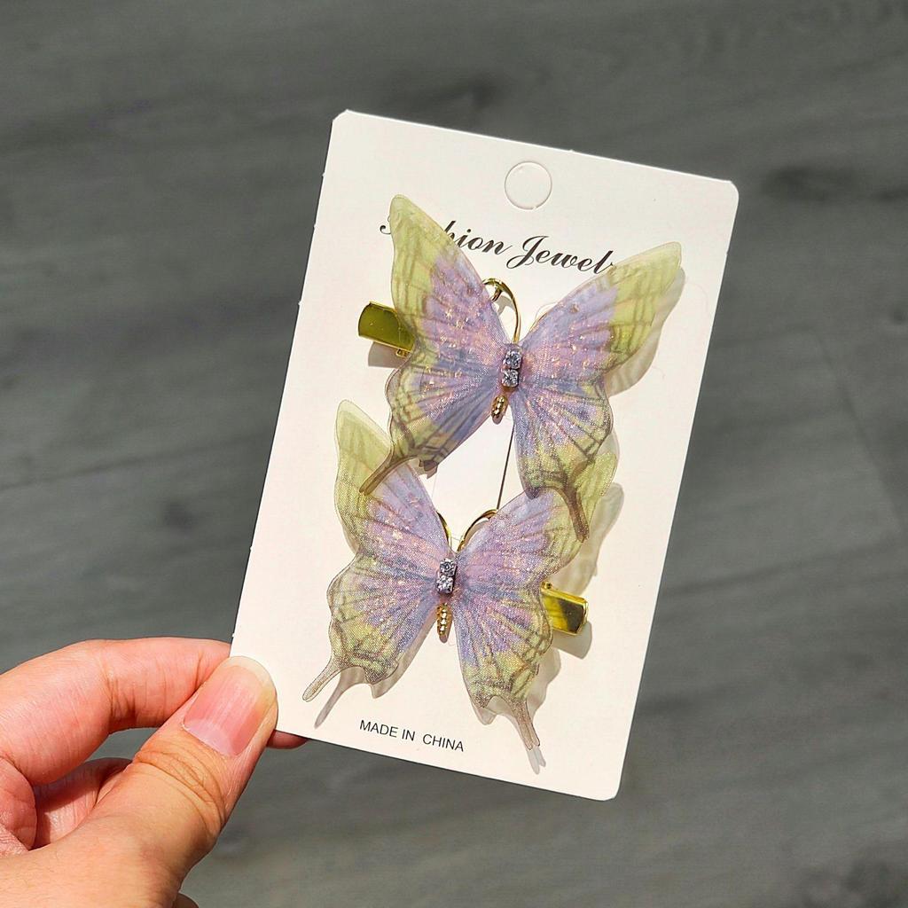 Градиентная заколка-бабочка для детей - симпатичная заколка-уточка из сетки и сплава, идеально подходит для стилей ханьфу и феи