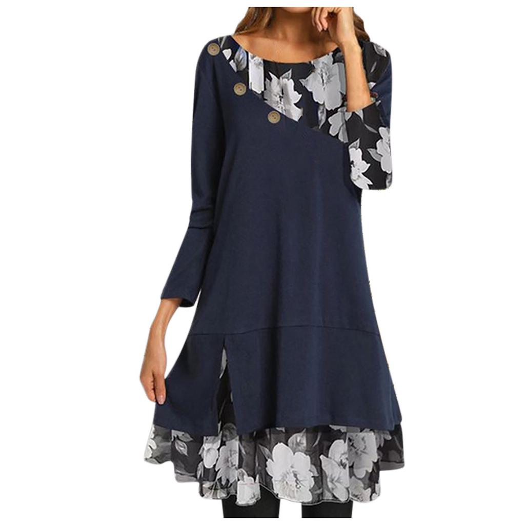 Women's Casual Fashion Chiffon Print Loose Double-Layer Large Size Dresses