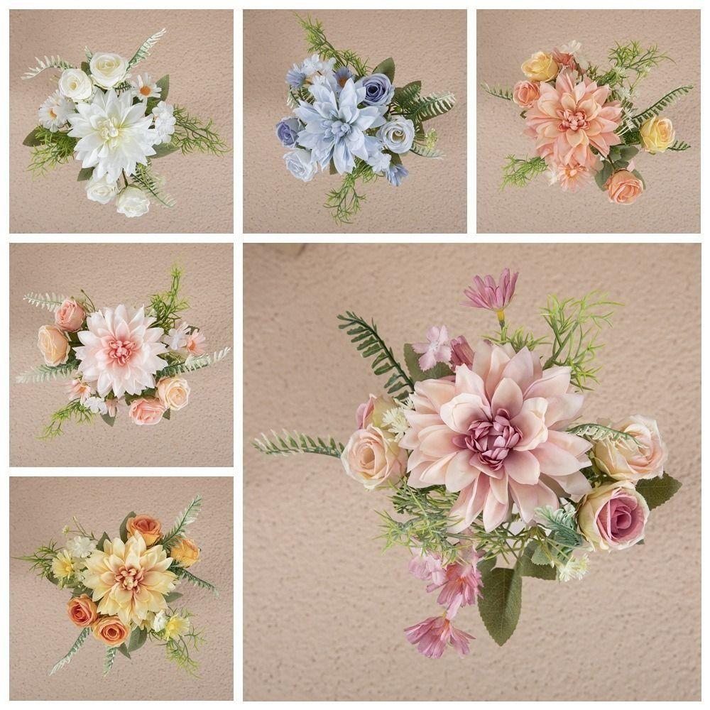 Plastic Artificial Dahlia Rose Flowers Realistic Fake Flowers  Living Room Decor