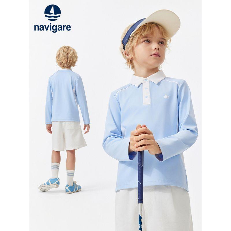 Navigare Italian Small Sailboat Kidsren's Polo Shirt 2026 Spring New Style Long-Sleeved Breathable Top for Boys