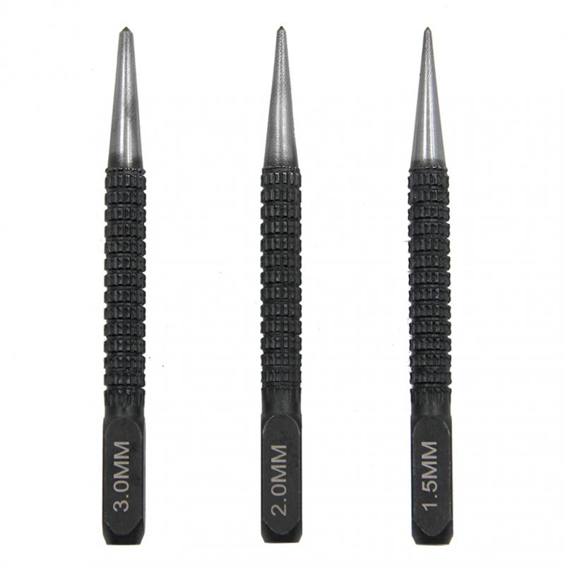 3pcs 1.5/2/3MM High-carbon Steel Center Punch Set 3.98inch Non Slip Center Punch For Alloy Steel Metal Wood Marking Drilling Too