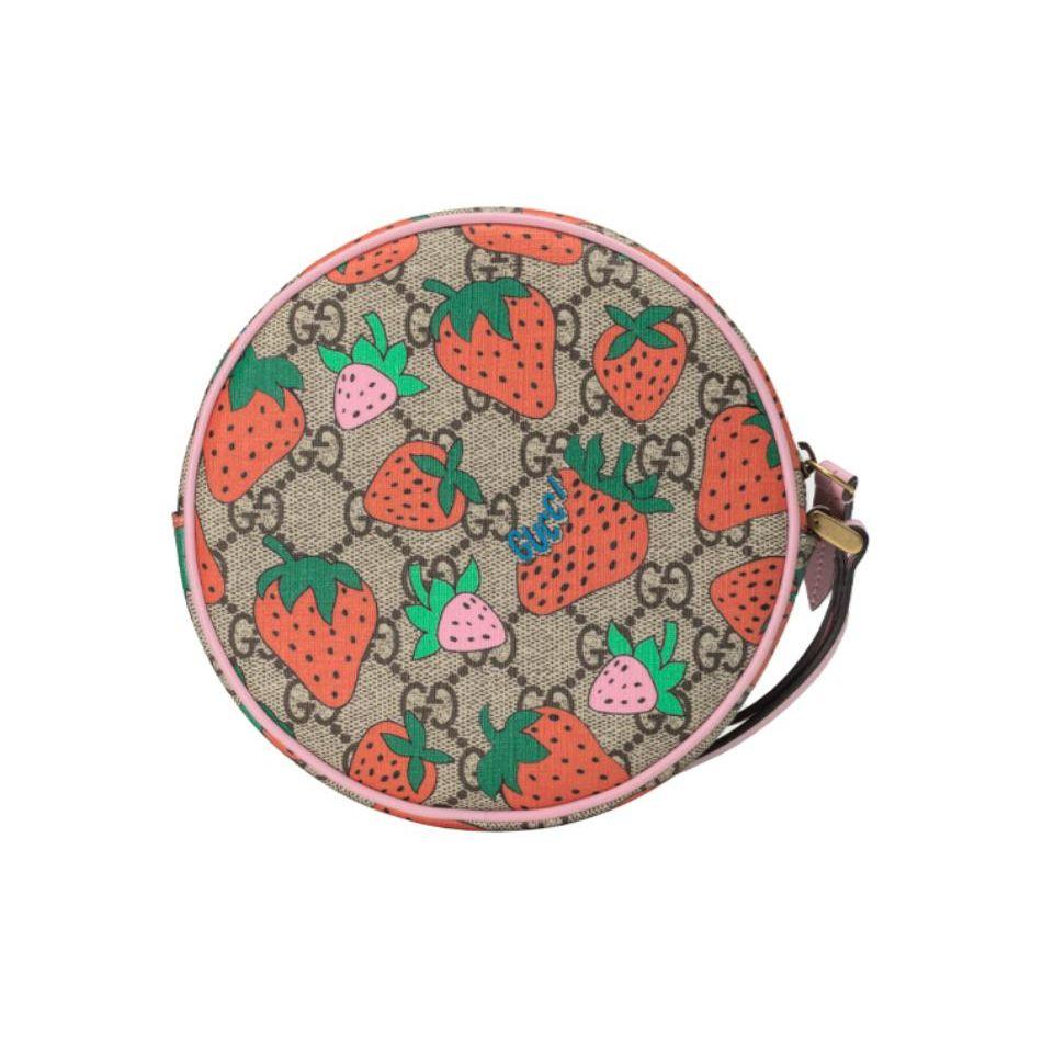 Gucci Strawberry Print Logo Canvas Round Coin Purse Handbag Women Handbags Ebony Red Pink 576213-GZRAT-8483