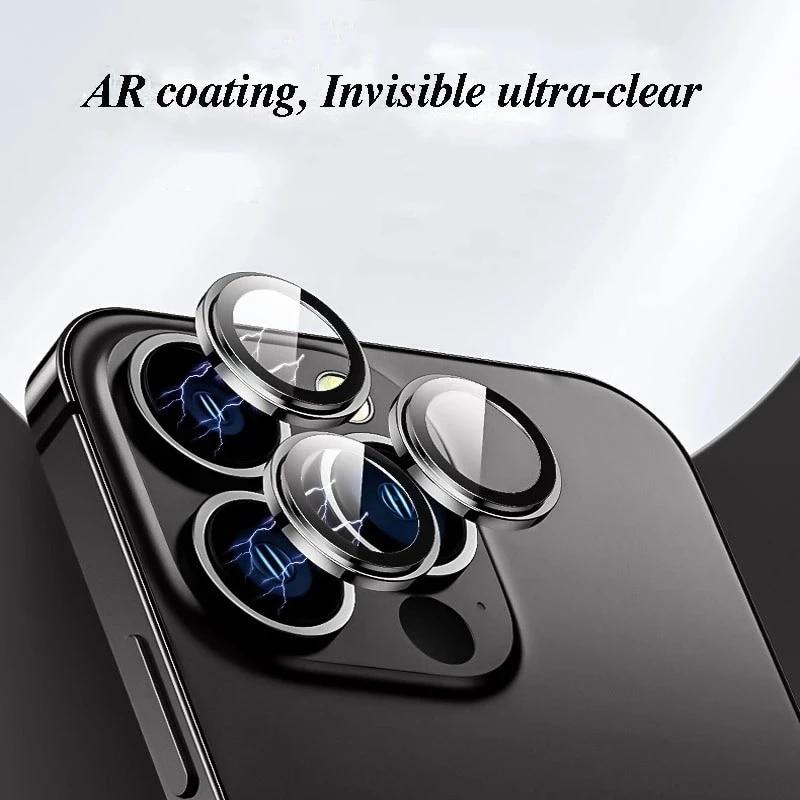 Роскошная защитная пленка для объектива камеры для IPhone 15 Pro Max, металлическое кольцо, защитное стекло для IPhone 11, 12, 13, 14 Pro Max, мини-стекло для объектива камеры