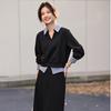 Design Shirt Collar Sweatshirt Suit for Women's Autumn New Casual Simple Skirt Two-piece Set