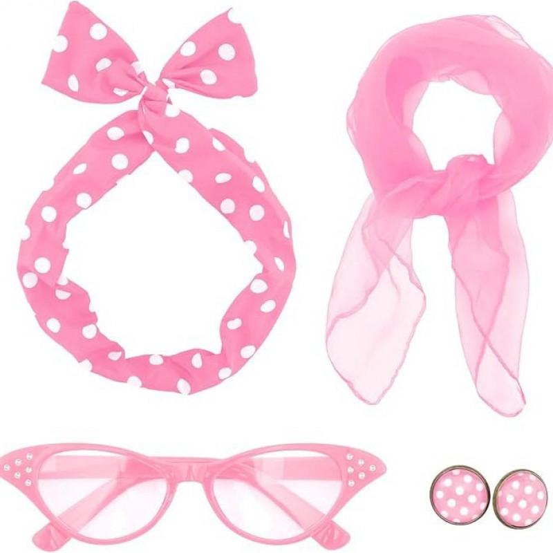 Vintage 1950s Costume Set Polka Dot Earrings Headband Glasses Party Cosplay