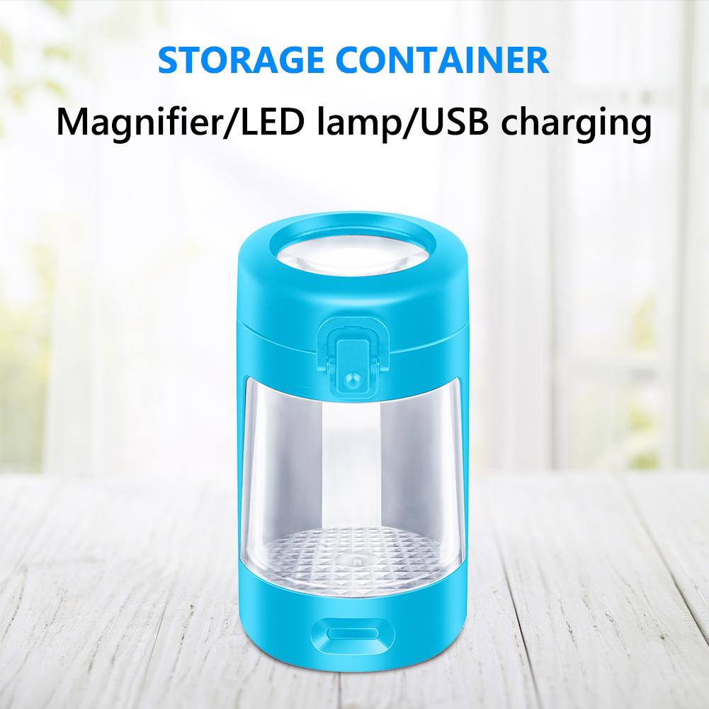 LED Lights Storage Container USB Rechargeable 50ml  Stash Jar Moisture-proof Sealed Can with Magnifying Lid Fathers Day Gift