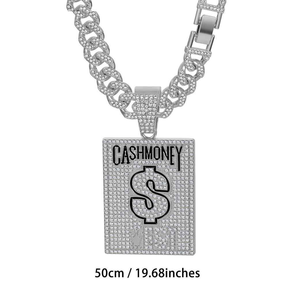 American CASH MONEY Dollar Sign Square Plate Dripping Oil Letter Necklace Pendant Cuban Chain
