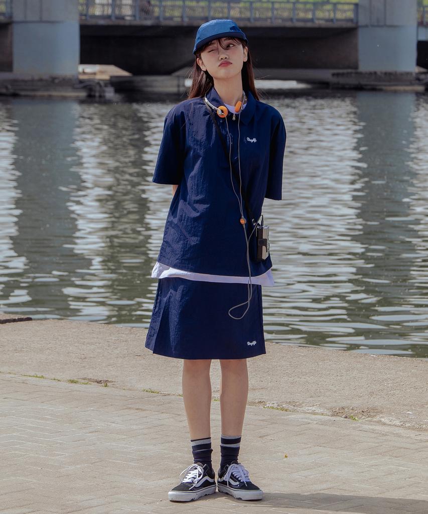 Day Life Nylon Midi Skirt (Navy)