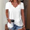 Women's Summer New Casual Solid Color Scallop Edge V-neck T-shirt Tops