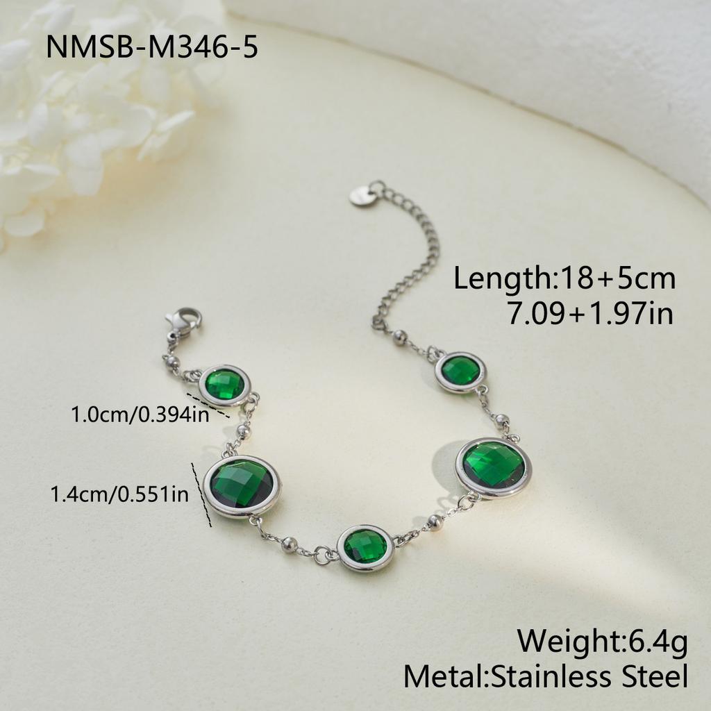 GEMCHIC Women's Geometric Green Stone Bracelet Set - Stainless Steel Fashion Jewelry for Daily & Party