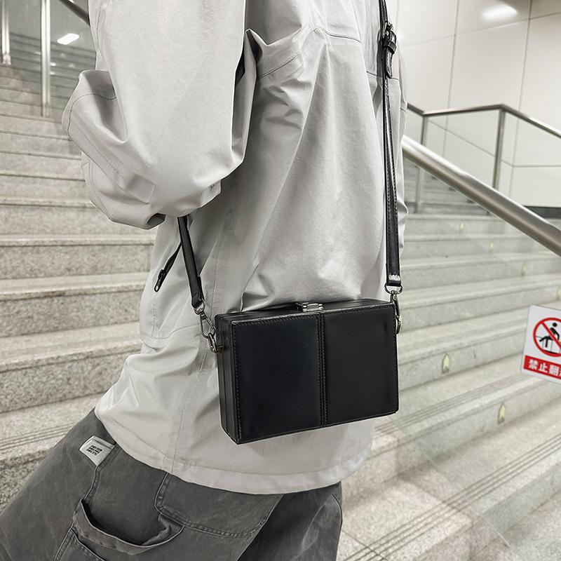 Solid Minimalism Sling Bag Unisex Streetwear Personality Box Bags for Men Suitcase Shape Crossbody Bag Shoulder Messenger Ba