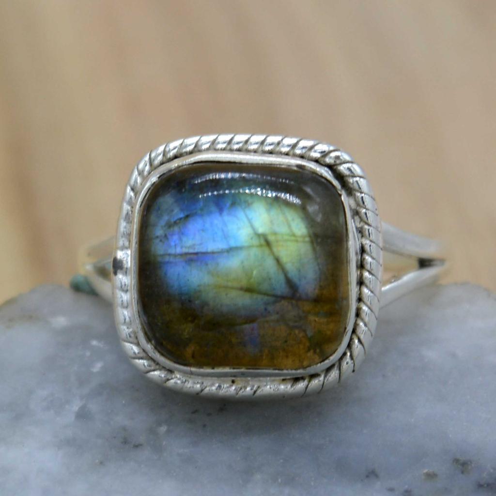 Женское кольцо из стерлингового серебра 925 пробы с лабрадором, кольцо ручной работы с драгоценным камнем