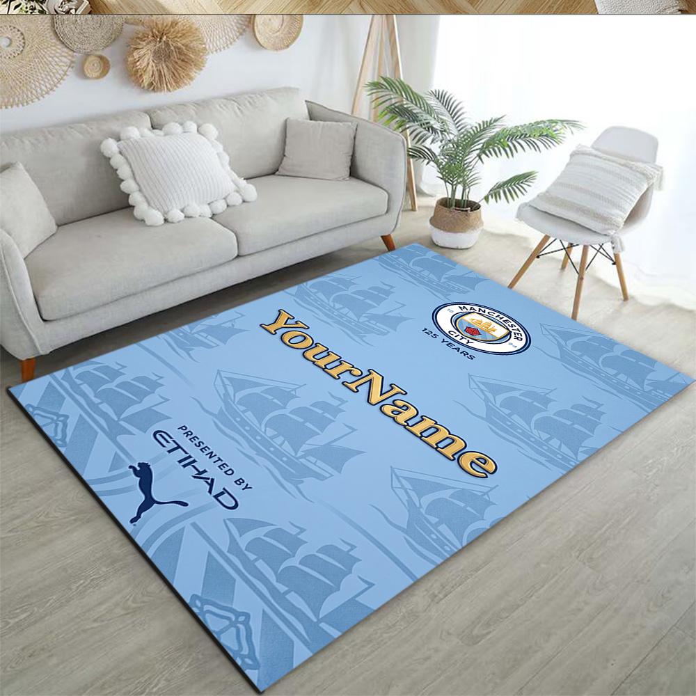 Manchester City Customize Your Name Area Rug Perfect for Balcony Entryway Foyer Living Rooms Anti-slip Rug Decorate Offices Wedding Party Gift