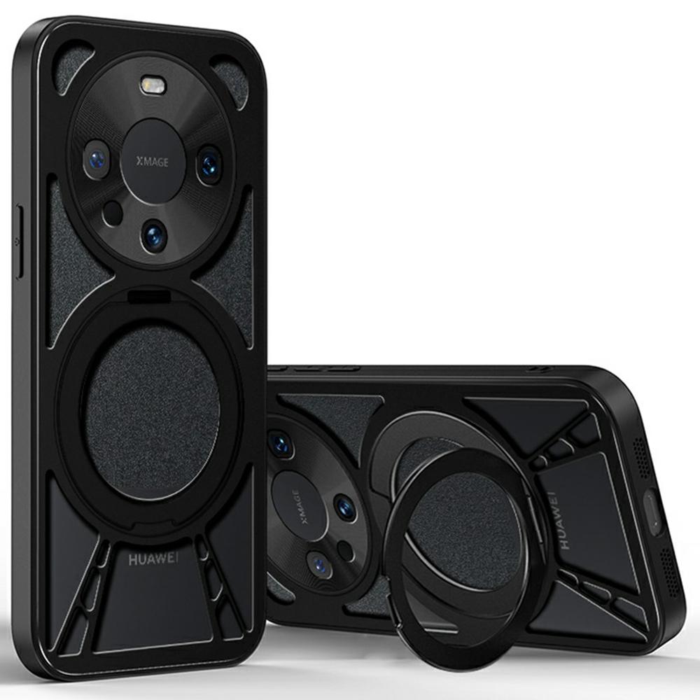 Чехол для Huawei Mate 60 с магнитной подставкой, полый для отвода тепла, силикон+ПК+металлический бампер, чехол для телефона