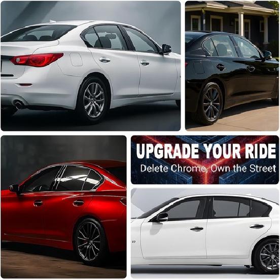 Gloss Black For 14-24 Infiniti Q50 Chrome Delete Side Window Vinyl Trim Blackout