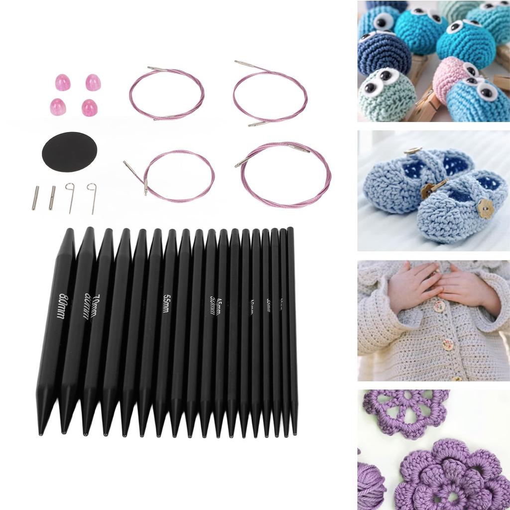 Crochet Hooks Circular Knitting Needles Set Aluminum Stainless Steel PU Crafts Weaving Knitting DIY Tools Home Use with Storage Handbag 3-6mm