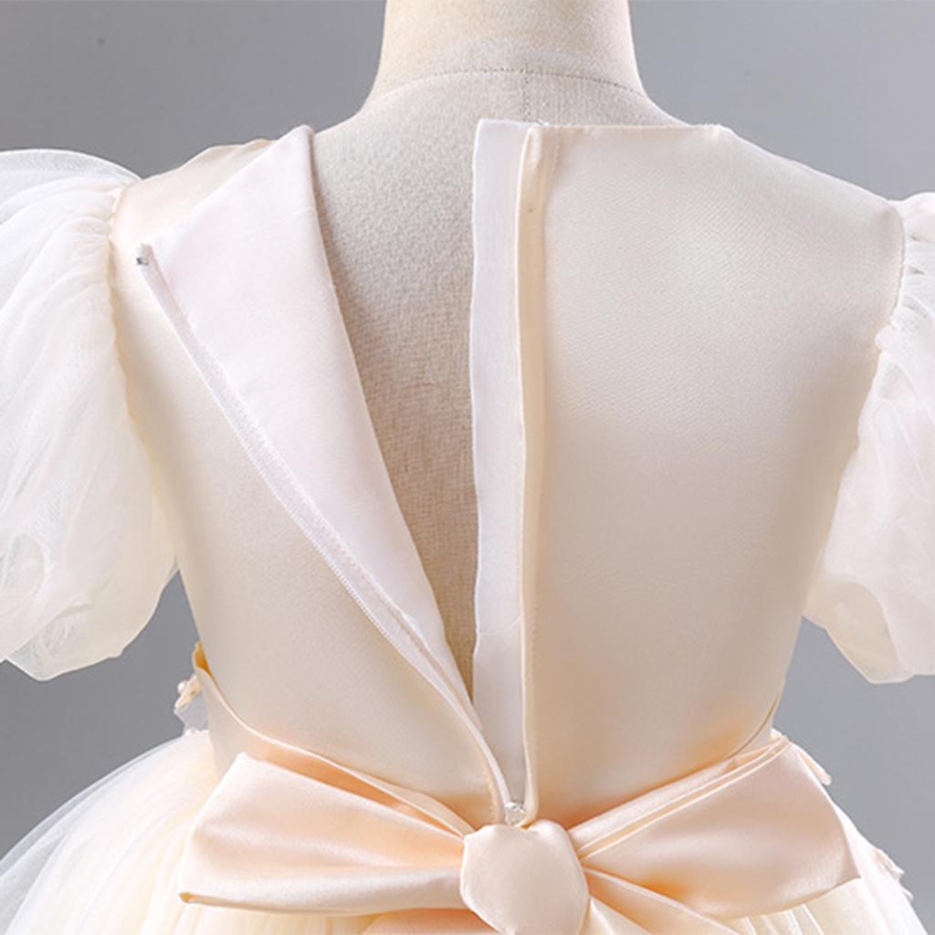 Детское модное однотонное платье принцессы с круглым вырезом среднего размера для девочек, пышное сетчатое платье