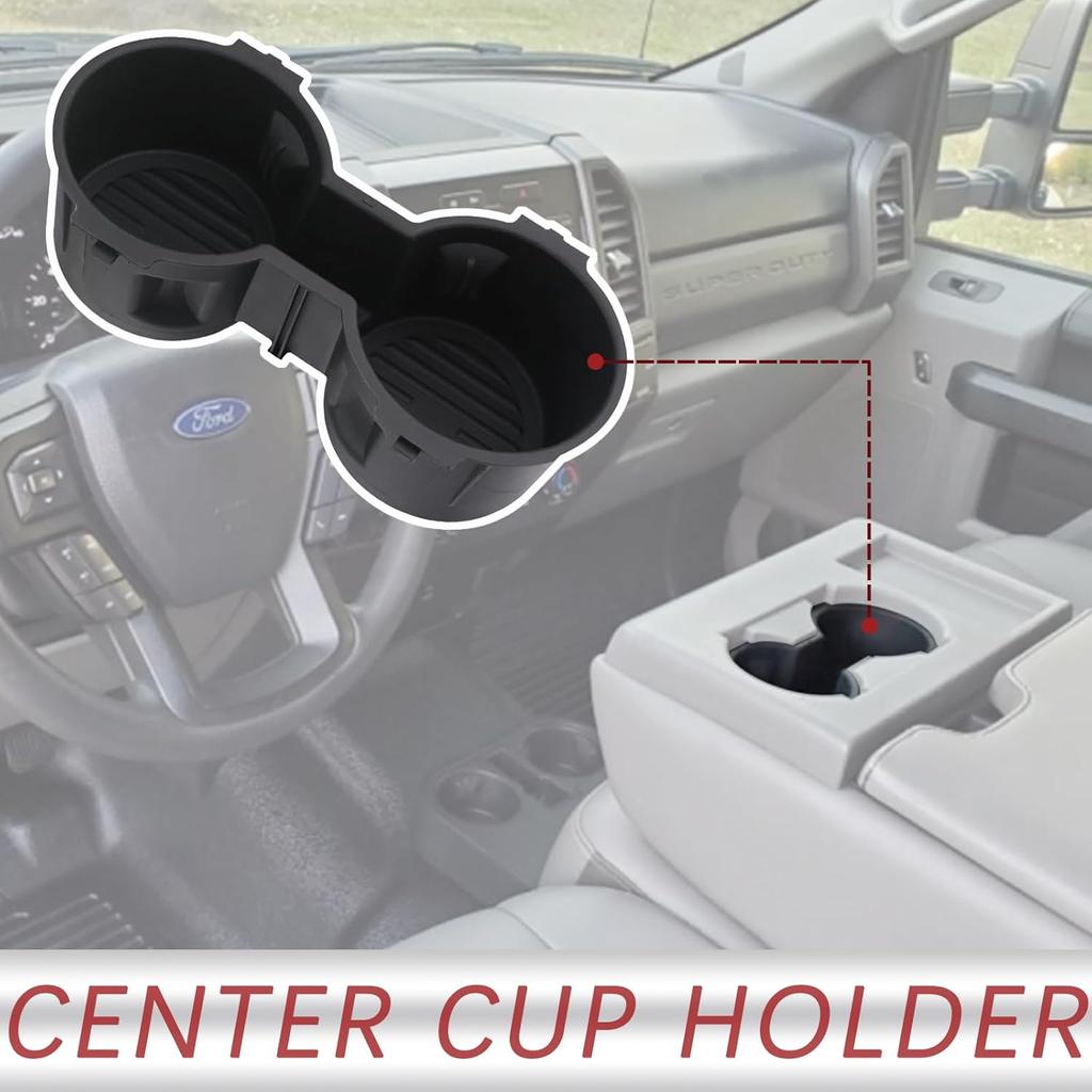 TQPONLY Front Seat Dual Cup Holder Rubber Ert Fitment 2016- Ford F150 F250 F350 F450 F550 Super Duty Truck Accessories