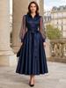 Elegant A-line Long Mesh Evening Gown with Wide Hem and Long Sleeves for Women