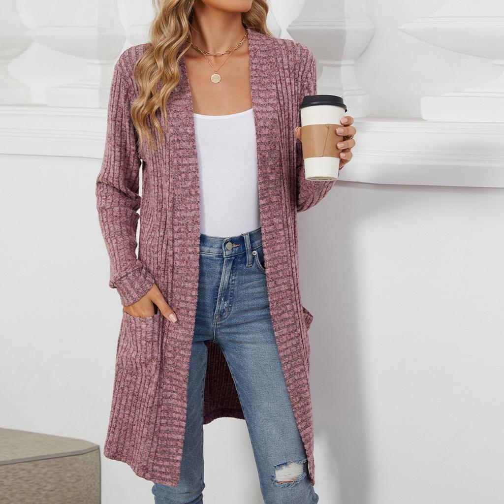 Женский повседневный и модный однотонный кардиган с длинным рукавом и карманами