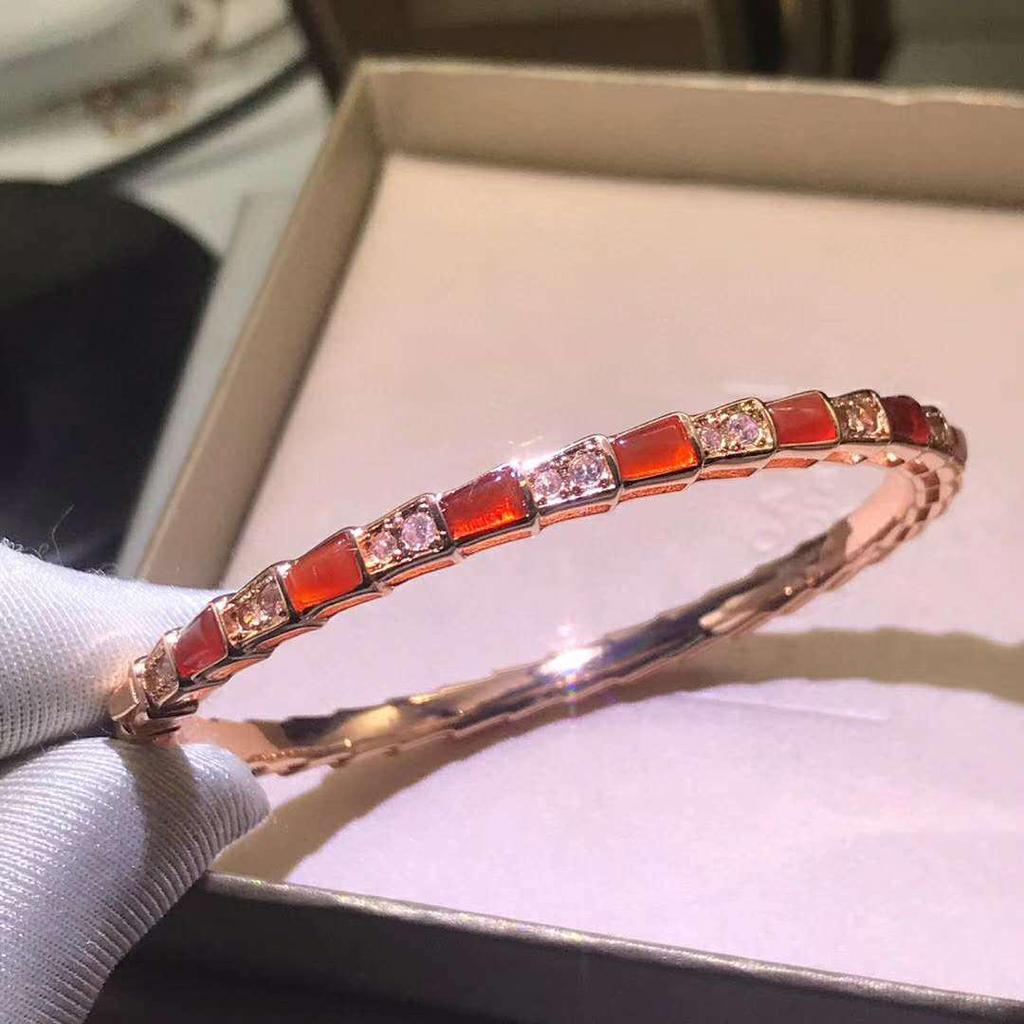 Браслет-змейка из стерлингового серебра с бриллиантами по всей длине, натуральным перламутром и агатом, цвета павлиньего пера для пар - Унисекс, европейский и американский стиль