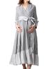 Sweet Mommy Maternity Pajamas Open Front Gown Type Hem Chiffon Room Wear Striped Gray L