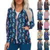 Women Long Sleeve Pattern Pocket Working Stand-up Collar Single-breasted Protective Overalls Cardigan Jacket Top