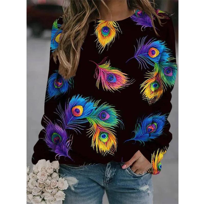 Spring And Autumn 3D Peacocks Printed Long Sleeve T Shirt Women Florals Pullover Harajuku Clothing Fashion Women Tops Sweatshirt